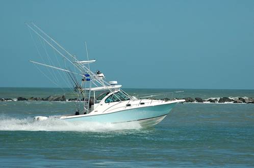 A luxury sportfishing yacht in Cabo San Lucas.