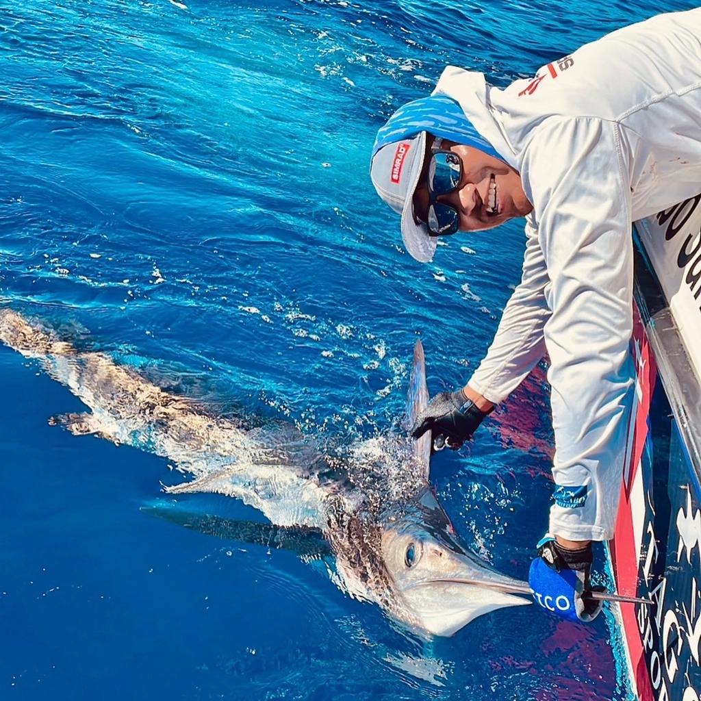 BLUE MARLIN CATCH and RELEASE, Pulling Hooks Out By Hand